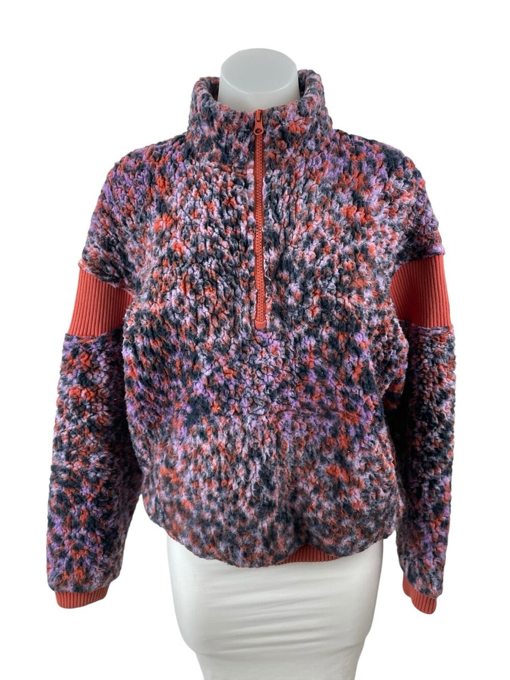 JoyLab Womens Purple Cheetah Leopard 1/2 Zip Long Sleeve Sweater Jacket Top XS